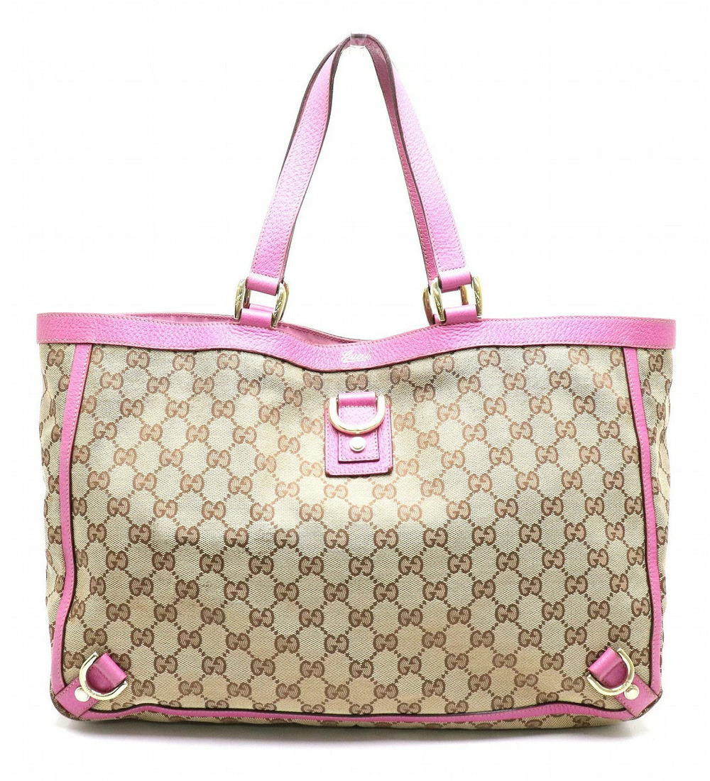 Gucci Abbey GG Canvas Tote Bag Shoulder Leather Beige Brown Cream Purple